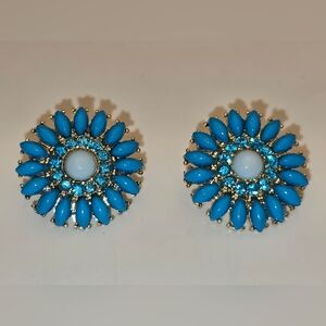 Blue Beaded Clip On Earrings